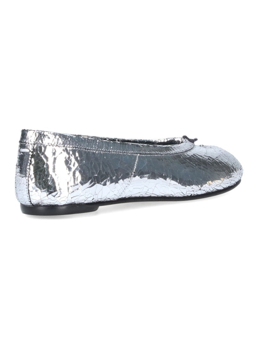 Maison Margiela Crinkled Metallic Silver Flats With Rounded Toe