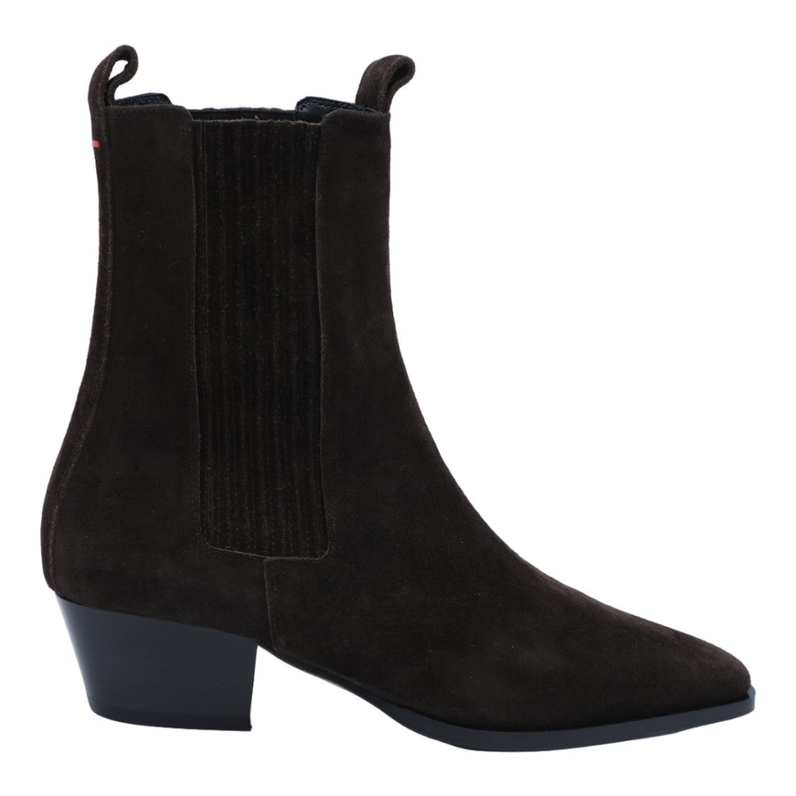 Aeydē Pointed Toe Suede Boots With Mid-Height Block Heel