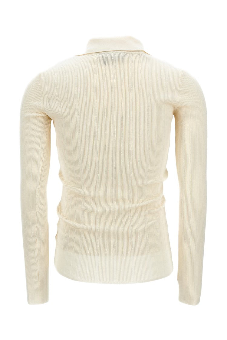 Elisabetta Franchi Sweater With Asymmetric 'V' Neckline And Ribbed Texture