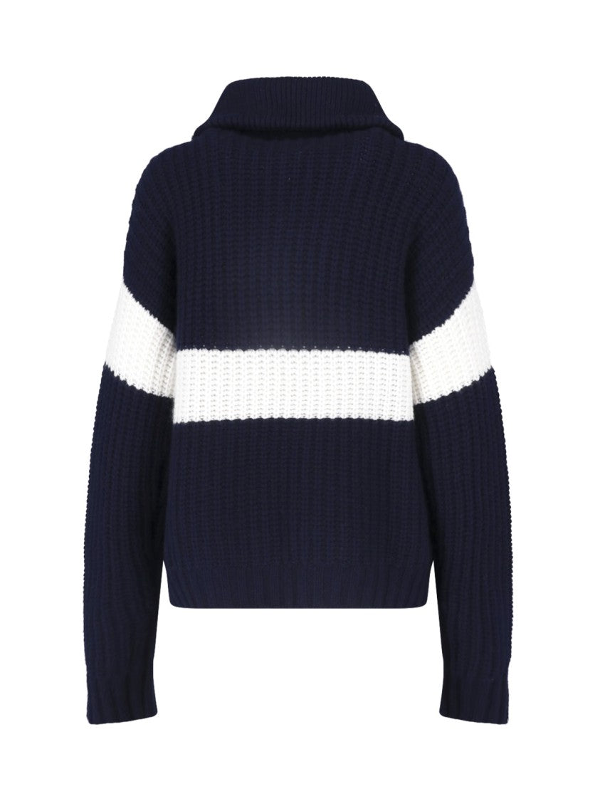 Lisa Yang Striped Cropped Chunky High Collar Knit Sweater