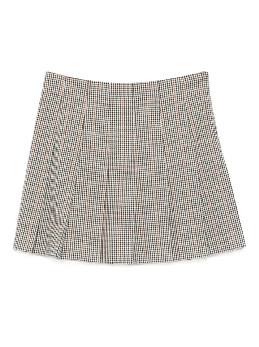 Msgm Checkered Pleated Mini Skirt With Structured Silhouette
