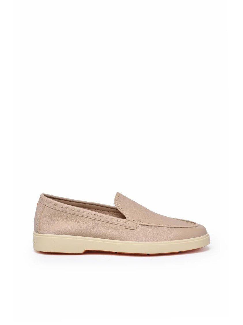 Santoni Cream Leather Hammered Loafers