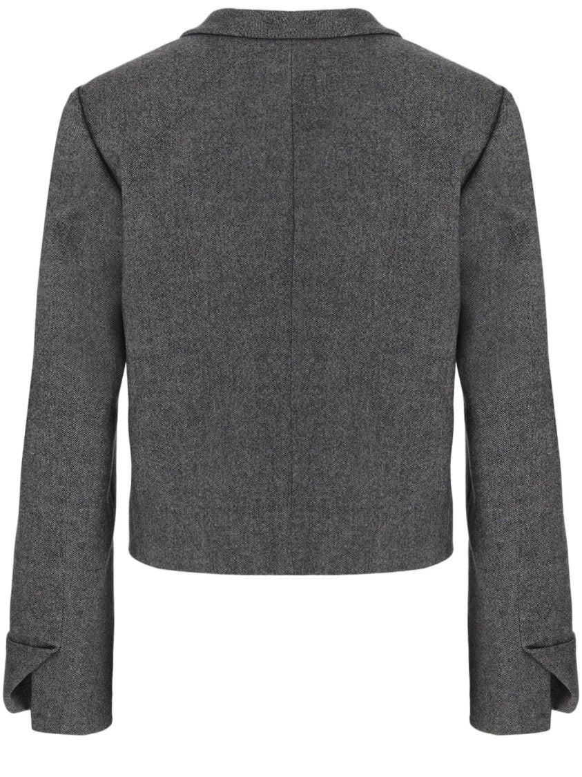 Sa Su Phi Cropped Stretch Wool And Cashmere Jacket With Wide Lapel Collar