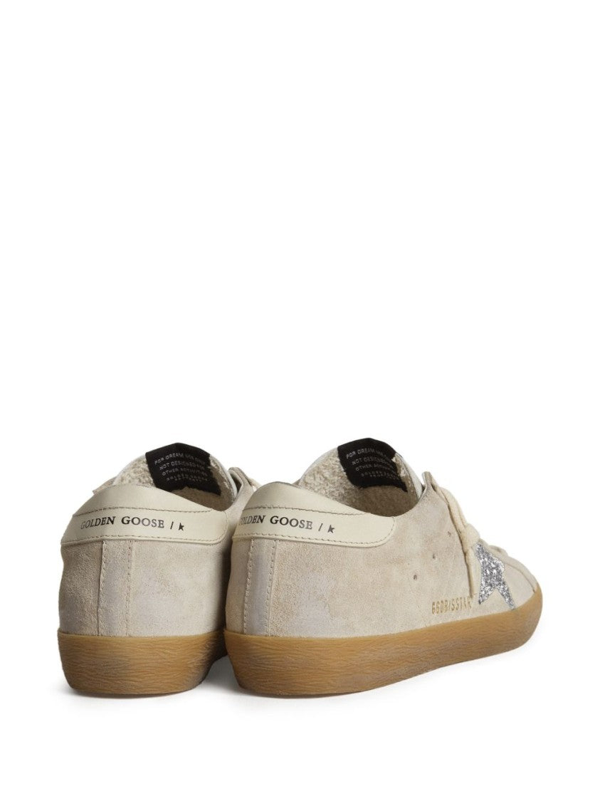 Golden Goose Beige Suede Low-Top Sneakers With Silver Glitter Star Accent