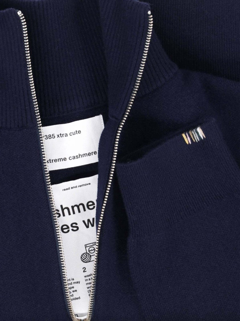 Extreme Cashmere Blue Xtra Cute Cropped High-Collar Cashmere Cardigan