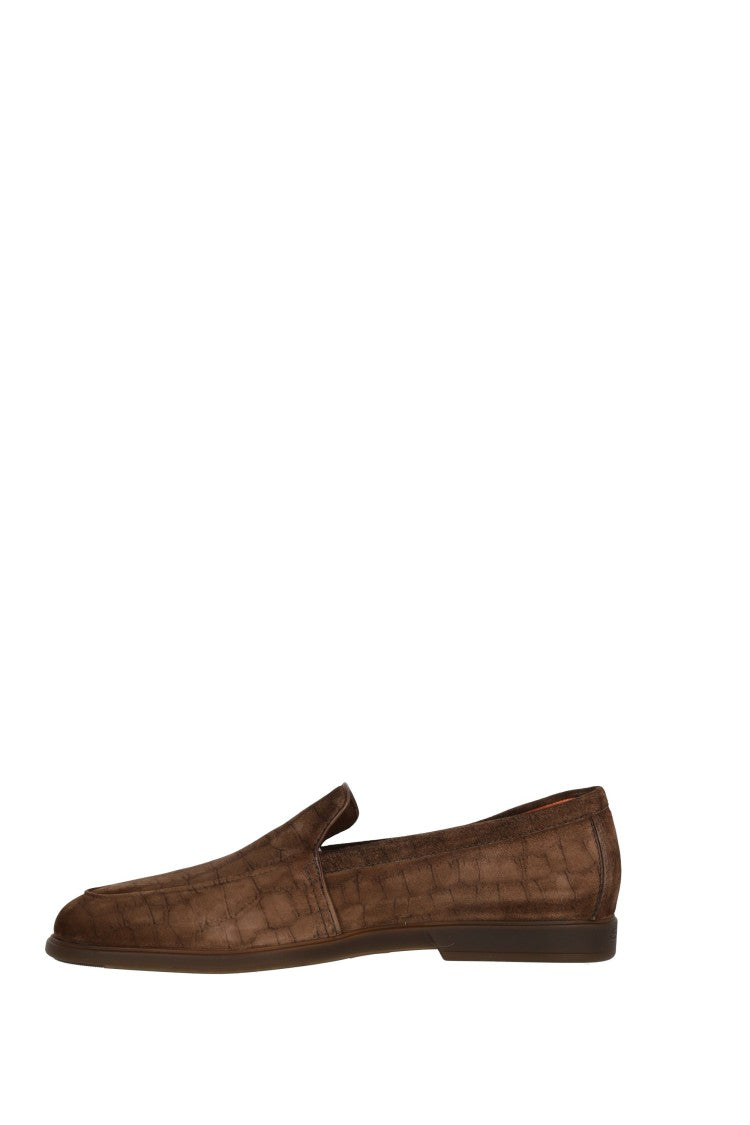 Santoni Suede Slip-On With Crocodile Print