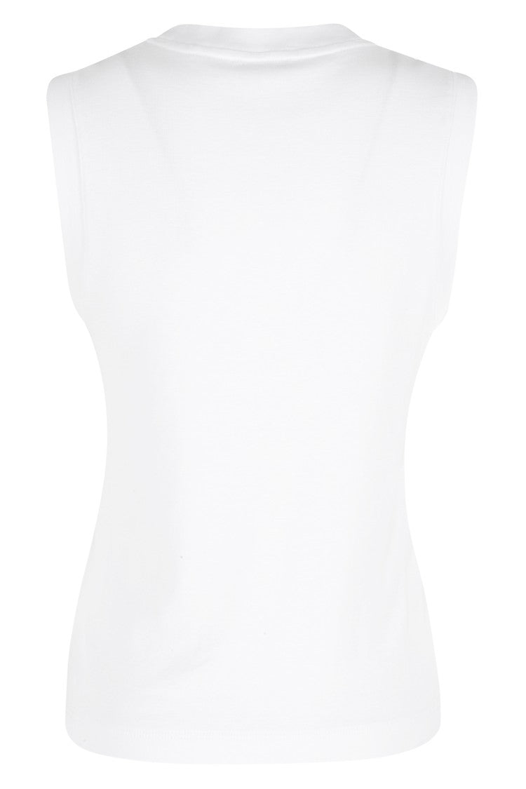 Vince White High V Shell Ribbed-Trim Cotton-Blend Tank Top