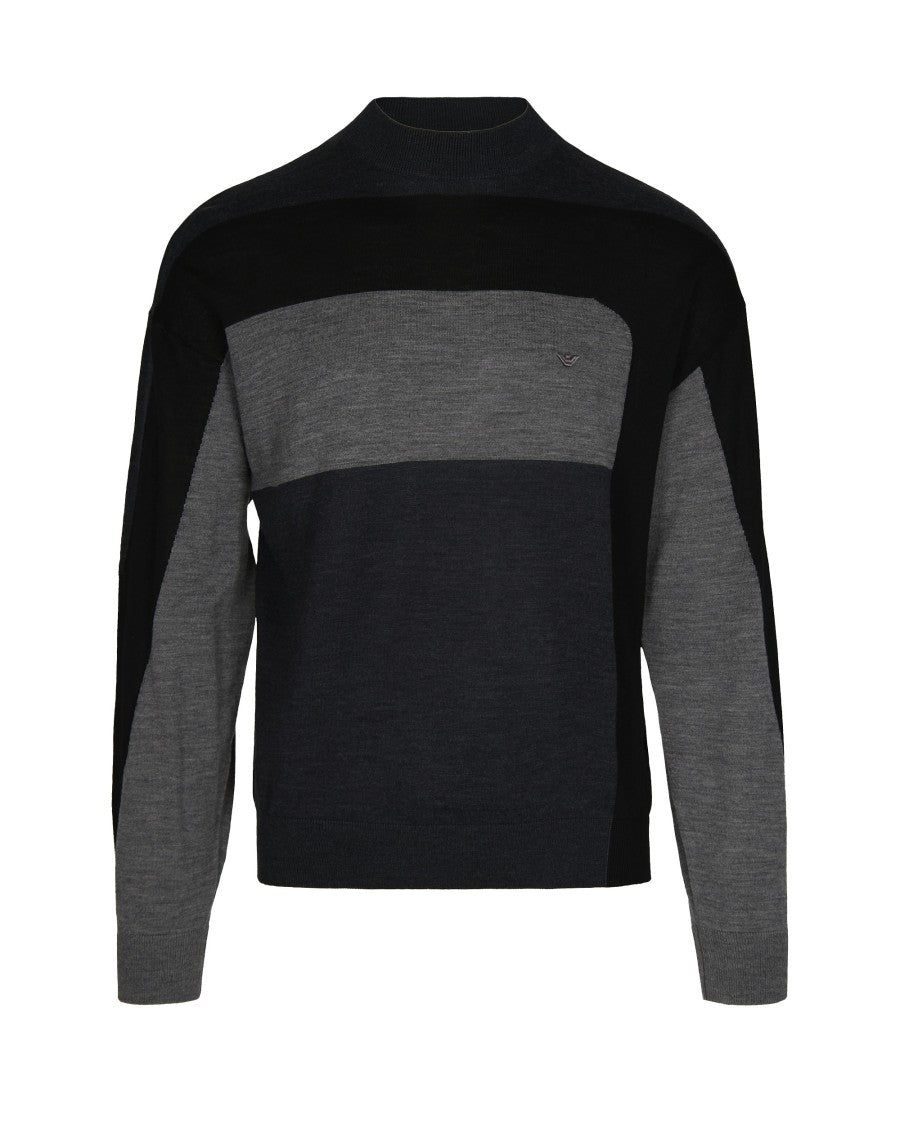 Emporio Armani Colorblock Crew Neck Sweater In Virgin Wool