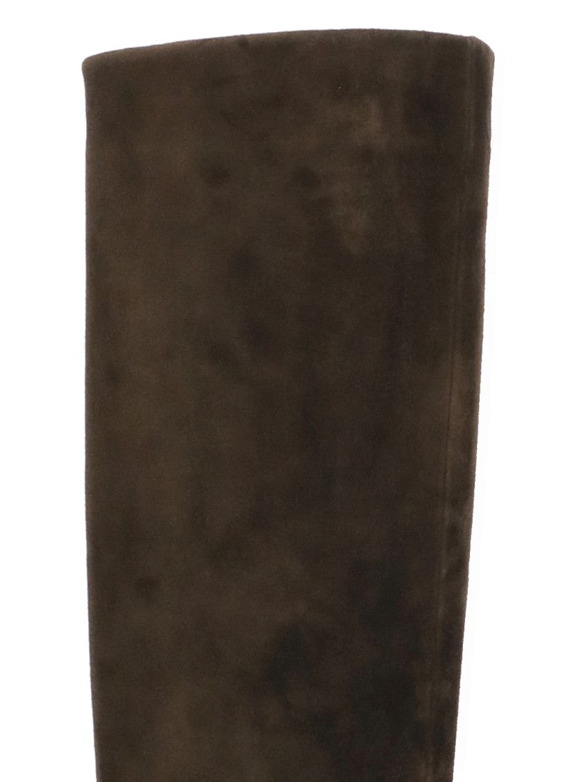 Khaite Knee-High Brown Suede Leather Boots