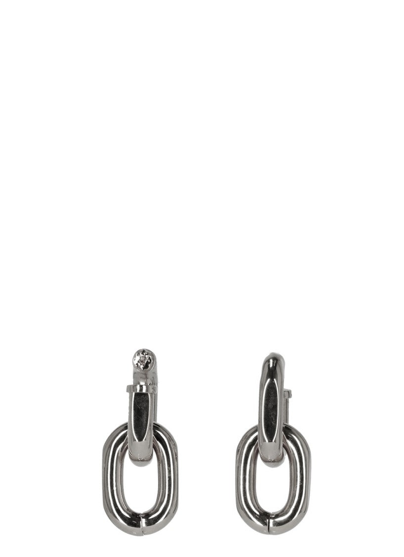 Rabanne Interlinked Rectangular Loop Earrings In Polished Silver