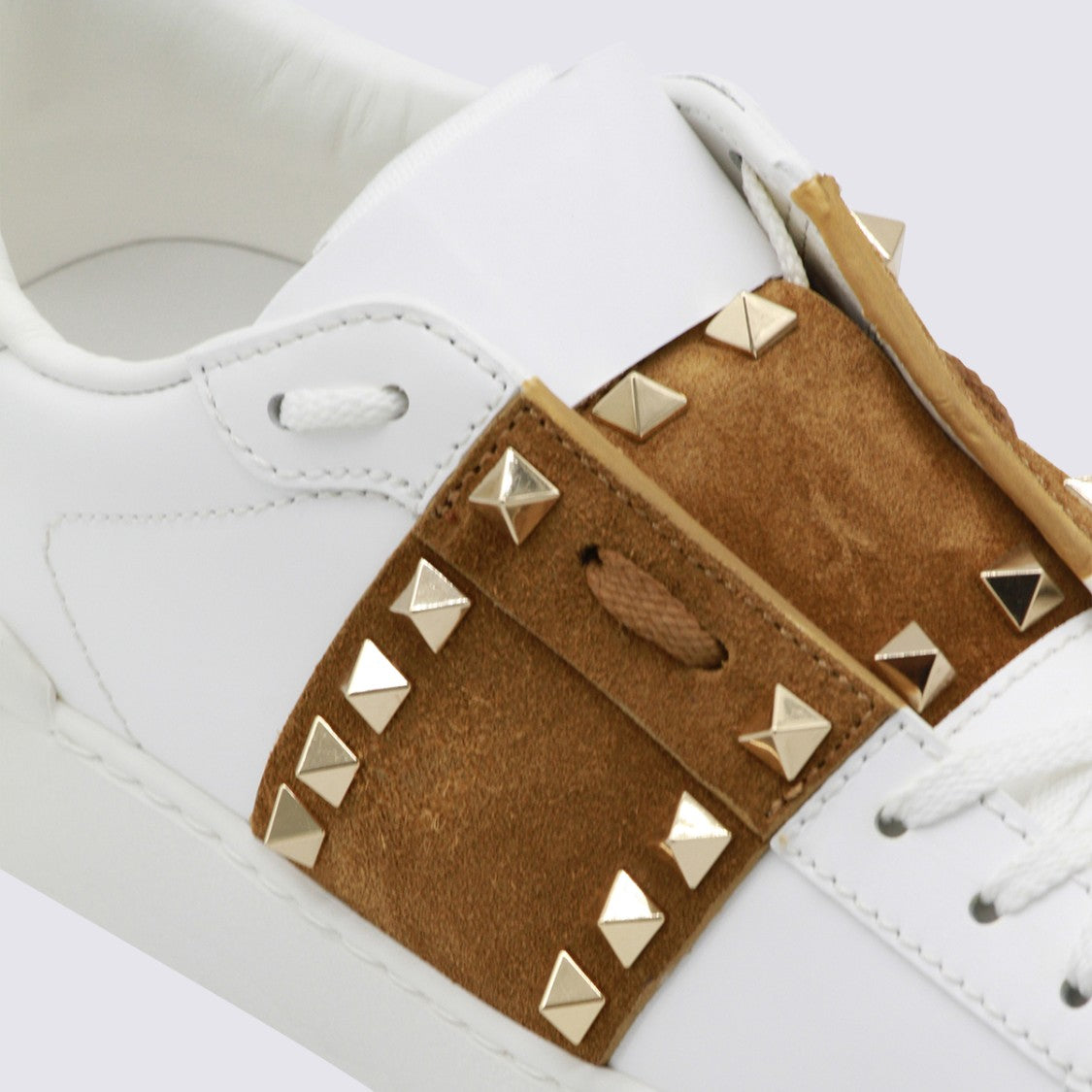 Valentino Garavani White Leather Sneakers With Brown Suede Strap