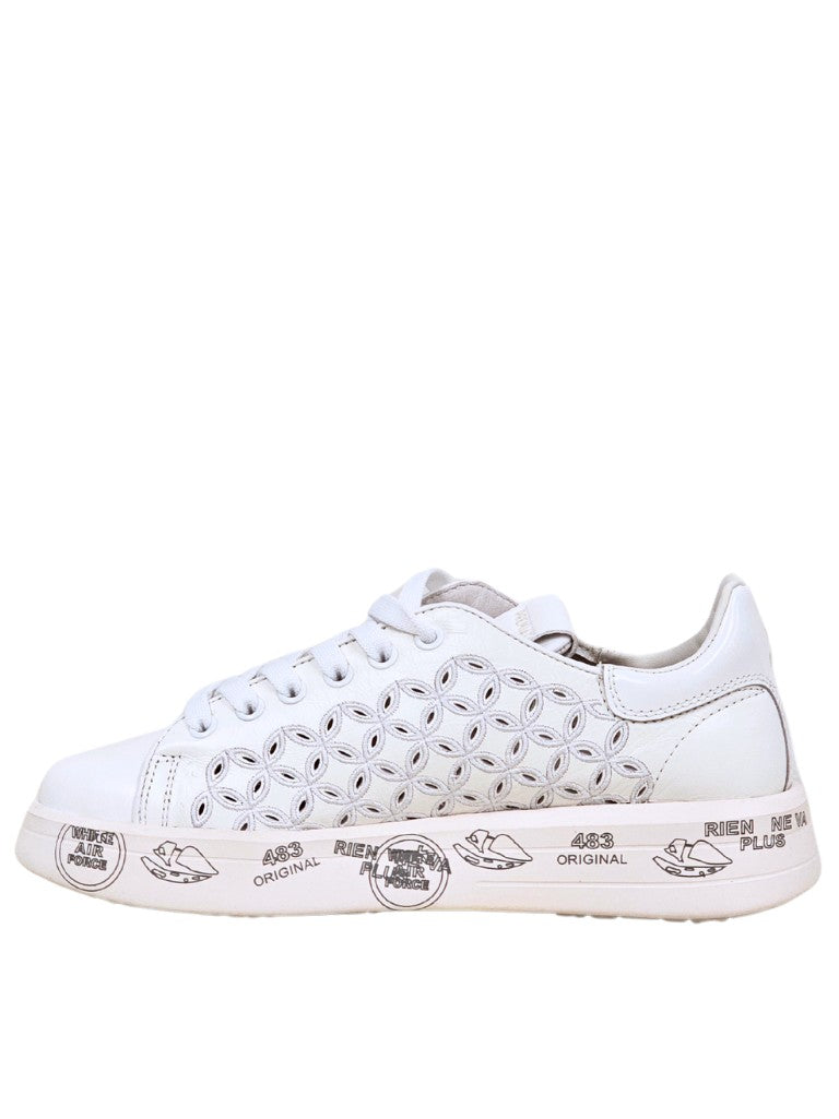 Premiata Perforated White Leather Sneakers