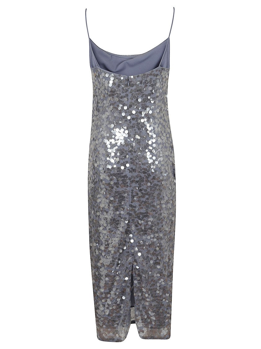 Lauren Blue Sequin Midi Slip Dress With Spaghetti Straps