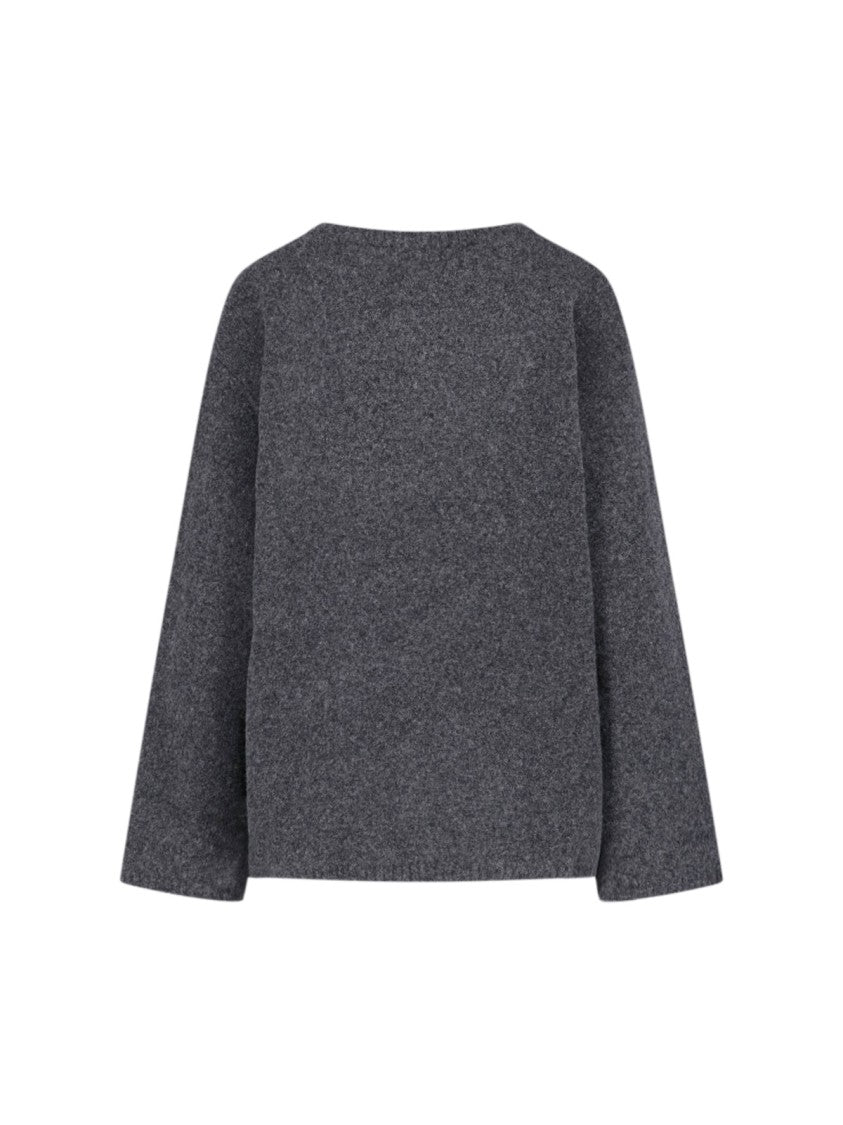 Low Classic Grey Ribbed Crewneck Wool-Blend Sweater