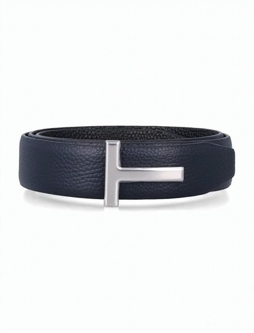 Tom Ford Reversible Buckle T Belt In Textured Calfskin