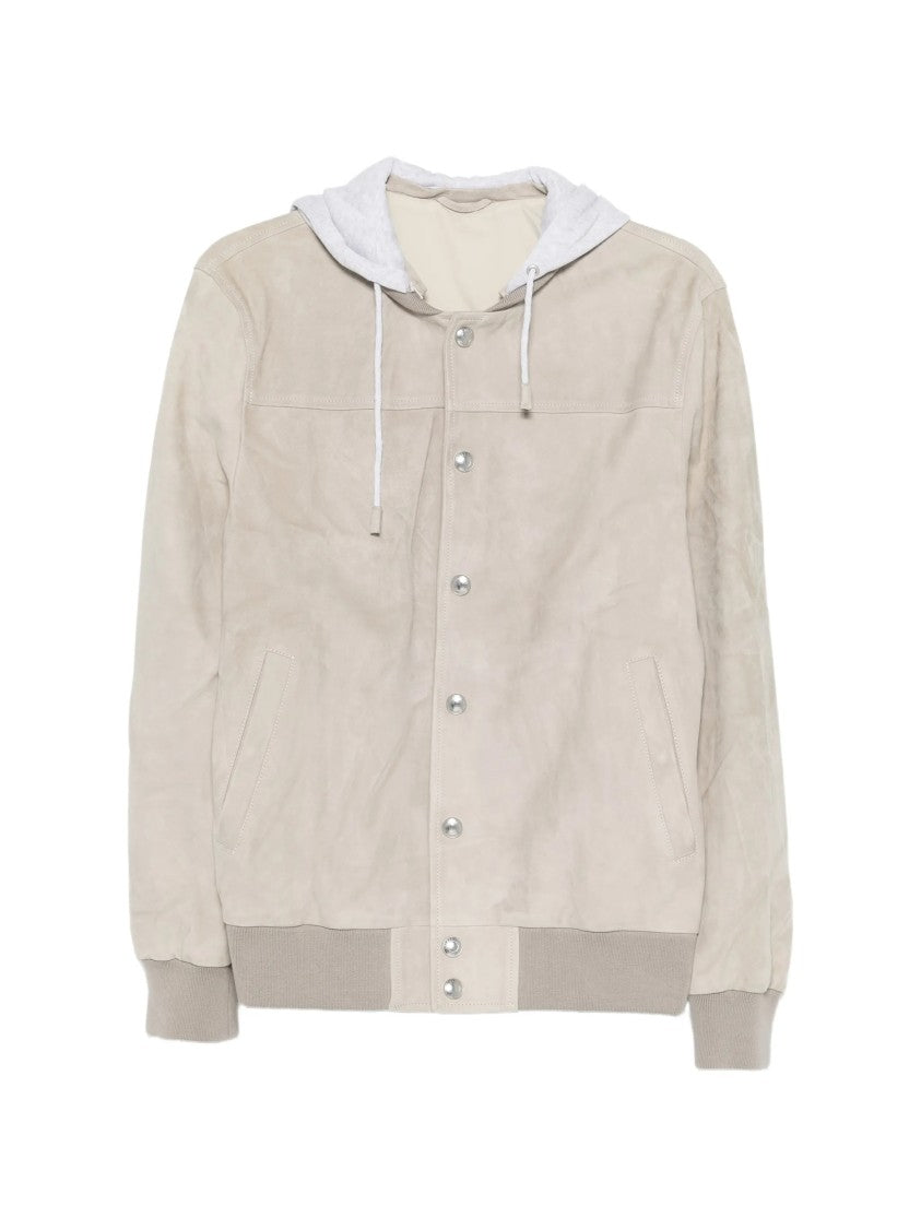 Eleventy Suede-Texture Grey Hooded Bomber Jacket