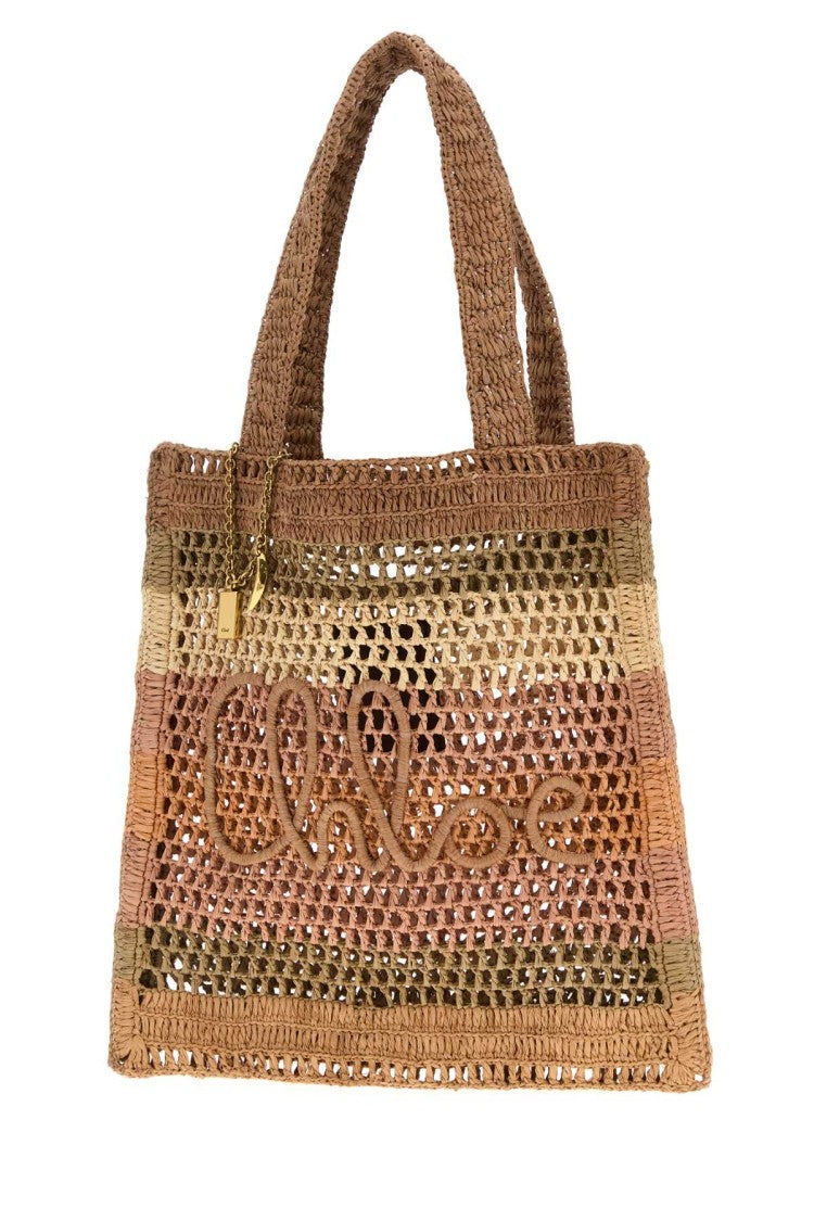 Chloé Embroidered Raffia Small Summer Banana Shopping Bag