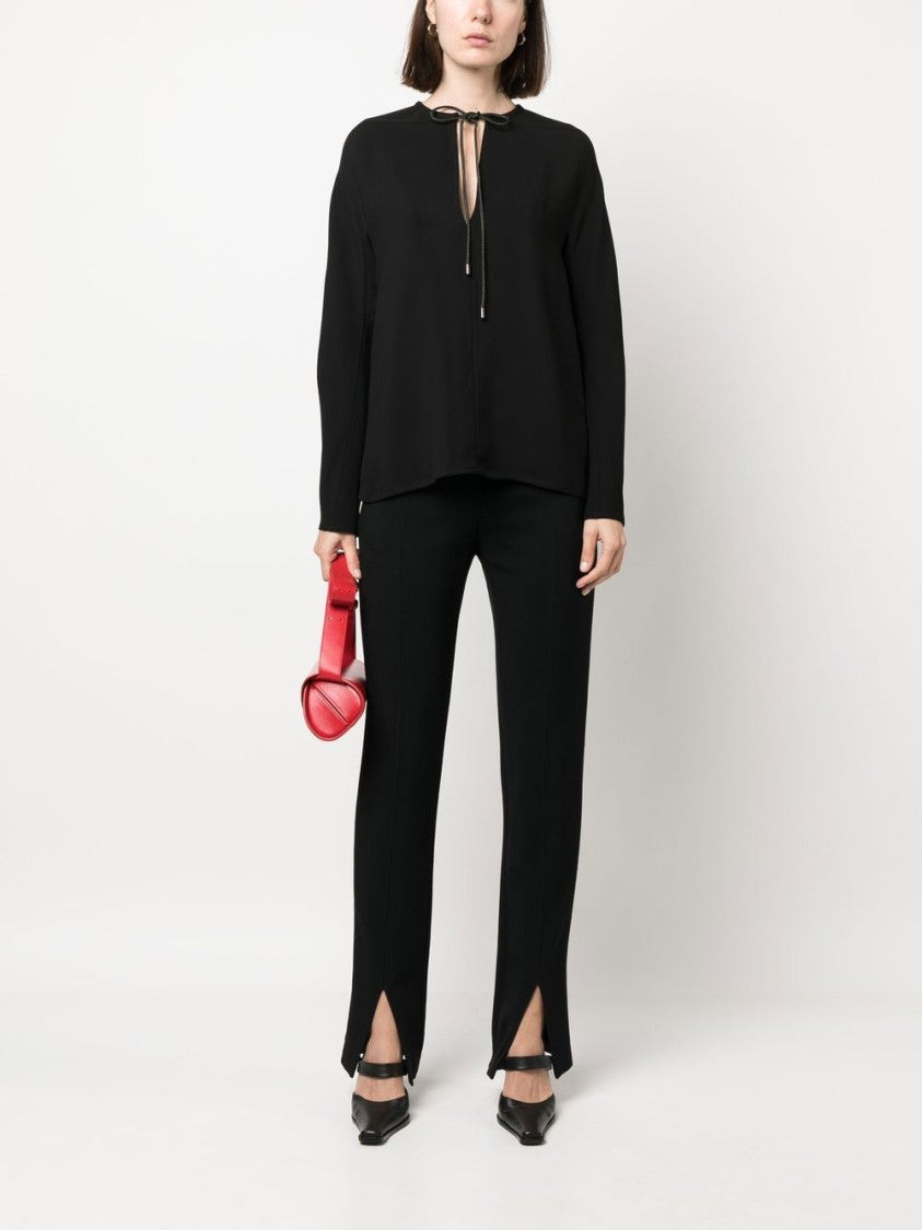 Ferragamo Tie-Neck Black Leather Blouse