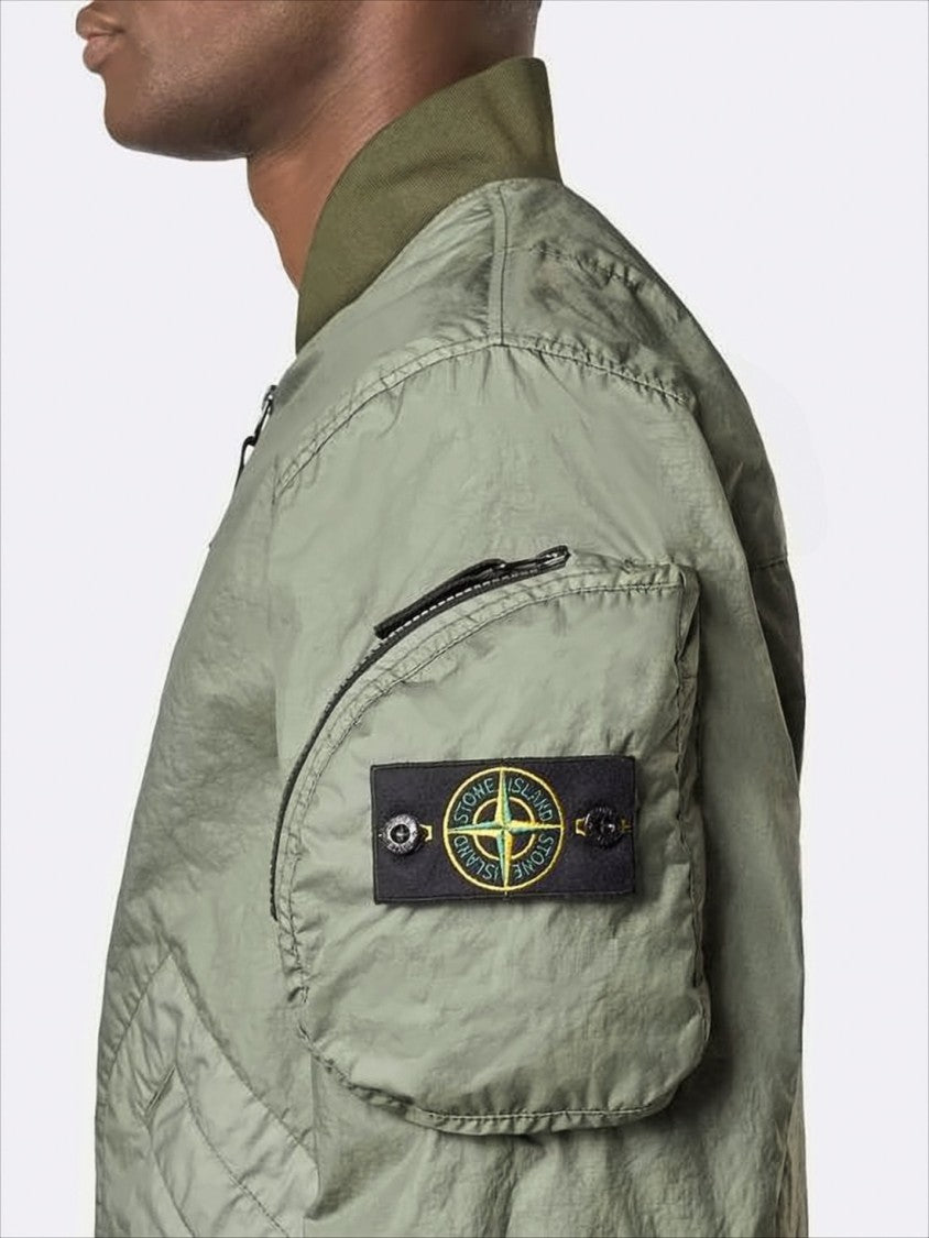 Stone Island Lightweight Crinkled Texture Bomber Jacket With Flap Pockets