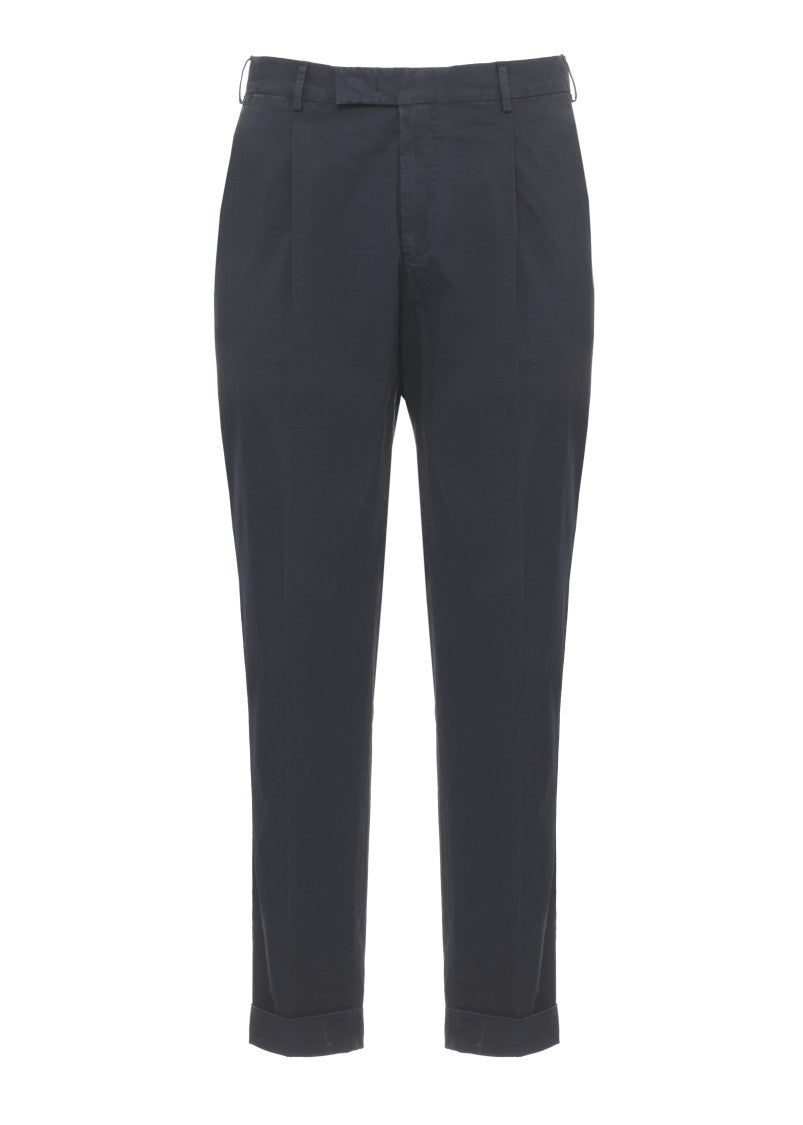 Pt Torino Blue Cotton Straight-Leg Pants