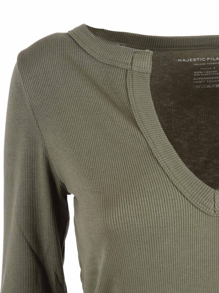 Filatures Du Lion Jungle Ribbed Knit V Neck Top
