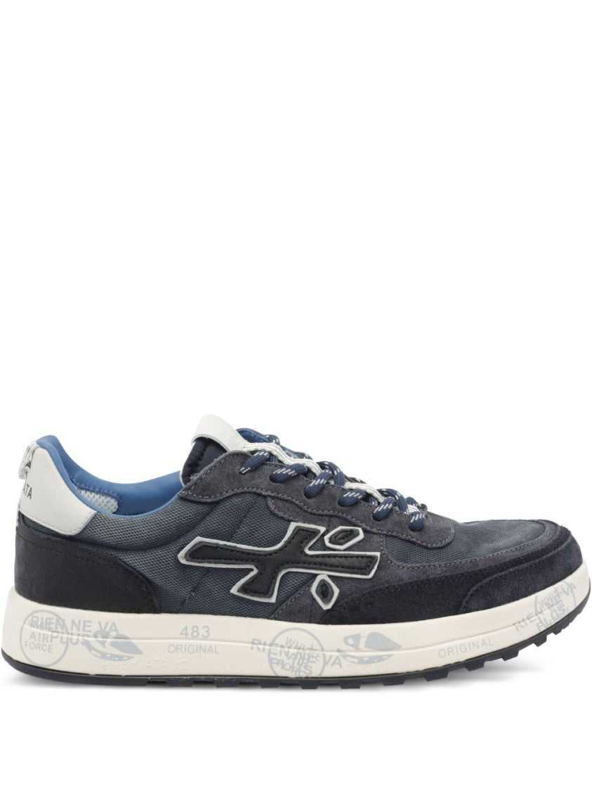 Premiata Low-Top Blue Sneakers With Leather Craftsmanship