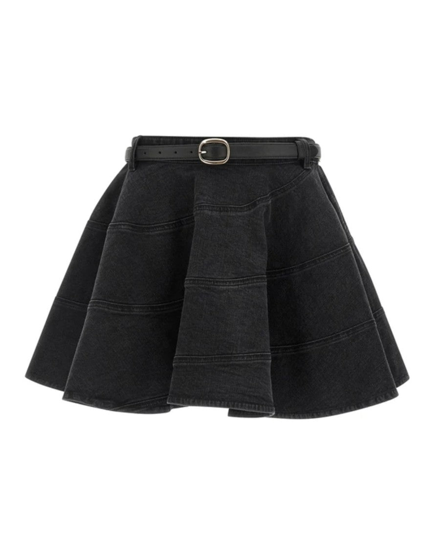 Self-Portrait Structured Cotton Denim Mini Skirt With Refined Closure