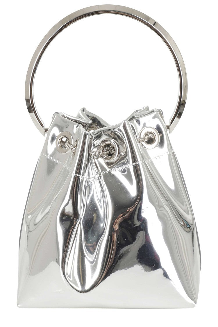 Jimmy Choo Silver Bon Bon Metallic Wristlet Leather Handbag