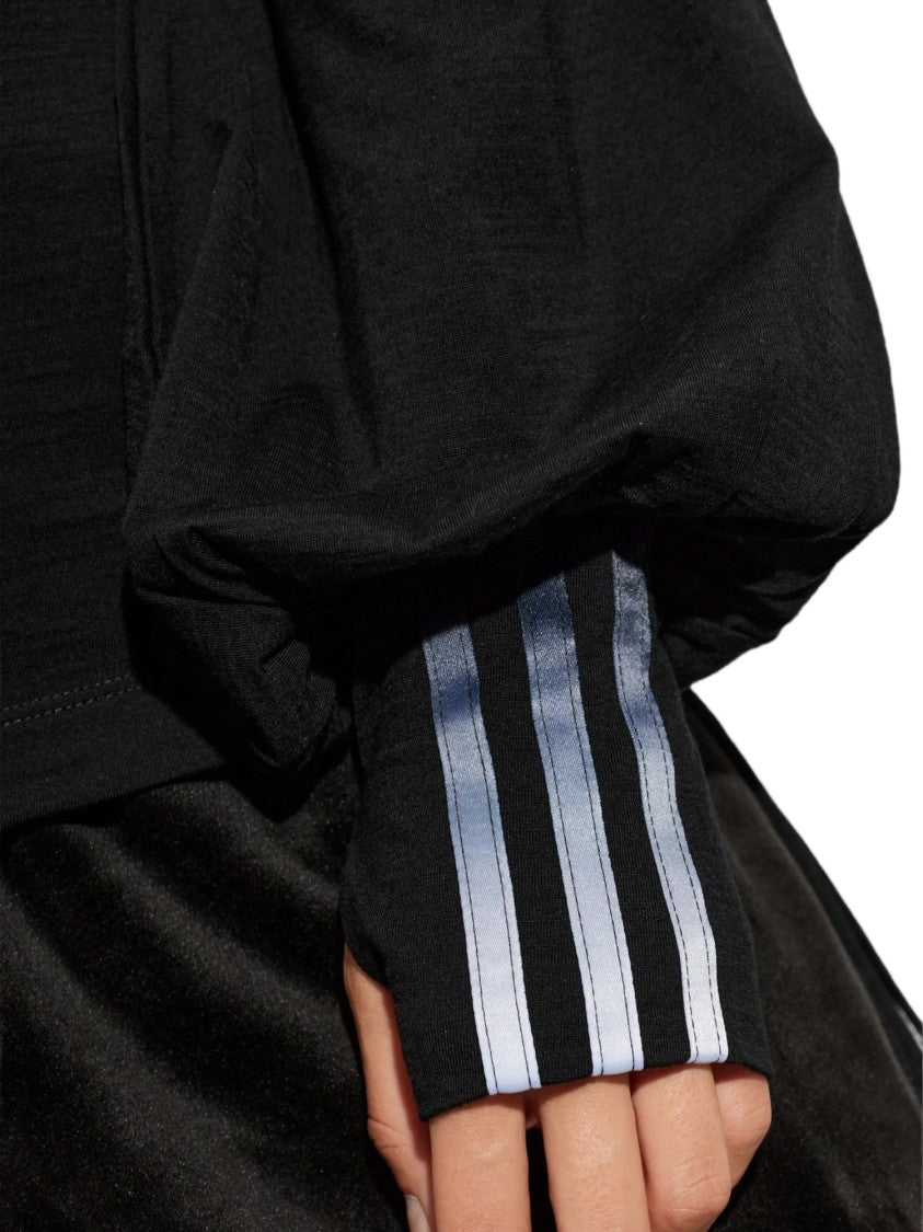 Y-3 Cnch Drape Striped Voluminous Sleeve Black Sweater