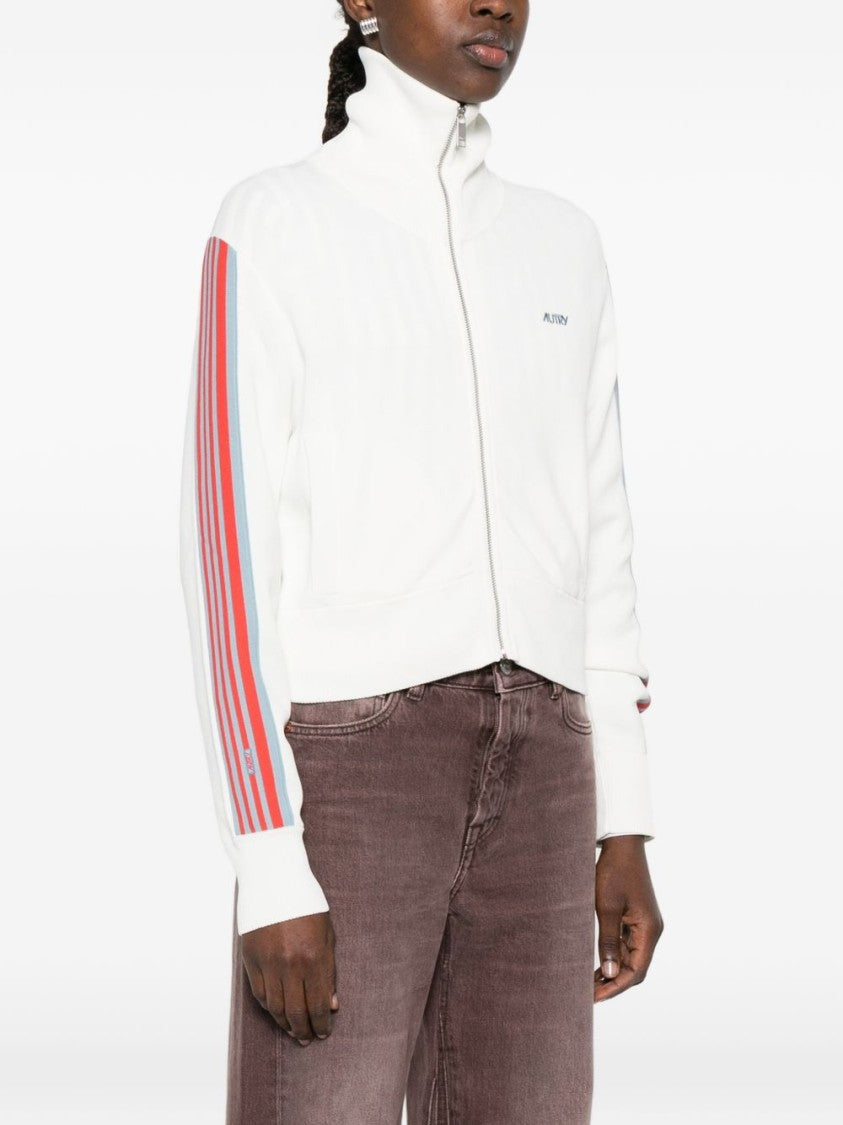 Autry White Front Zip Striped Sweater