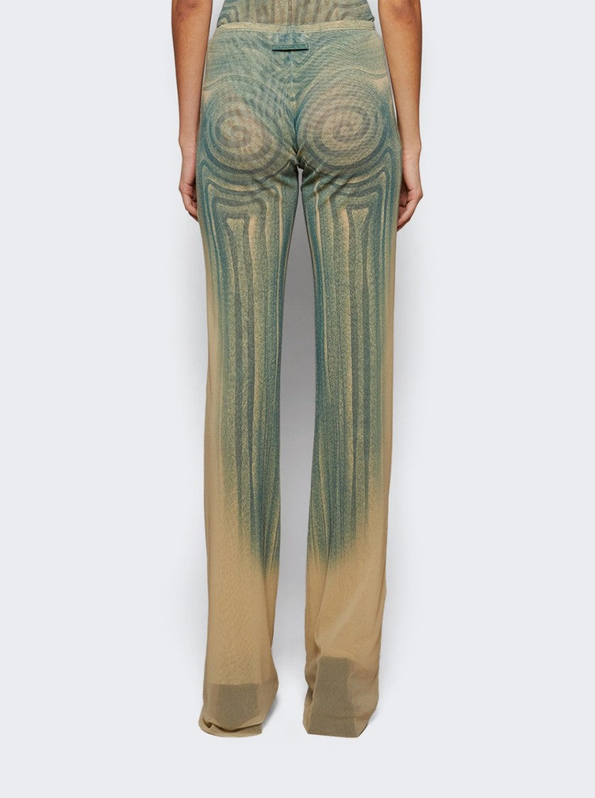Jean Paul Gaultier Spiral Mesh Pants Ecru And Aqua