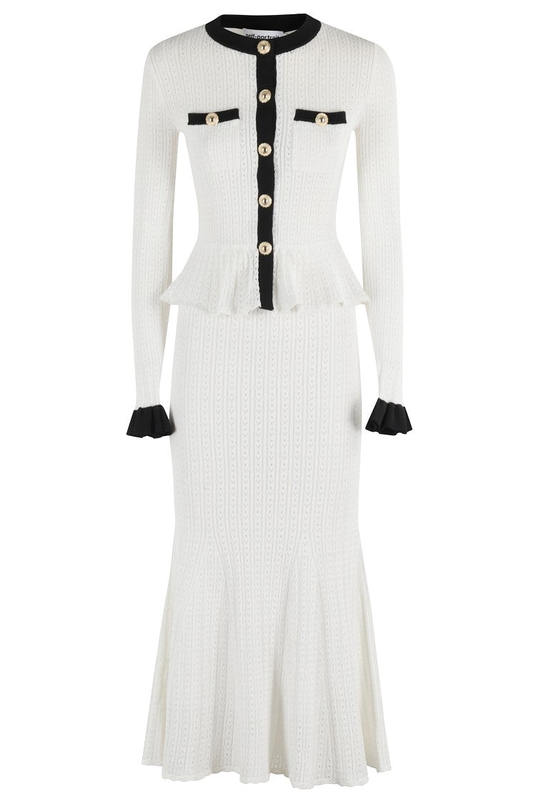 Self-Portrait Pointelle Knit Contrast Midi Dress