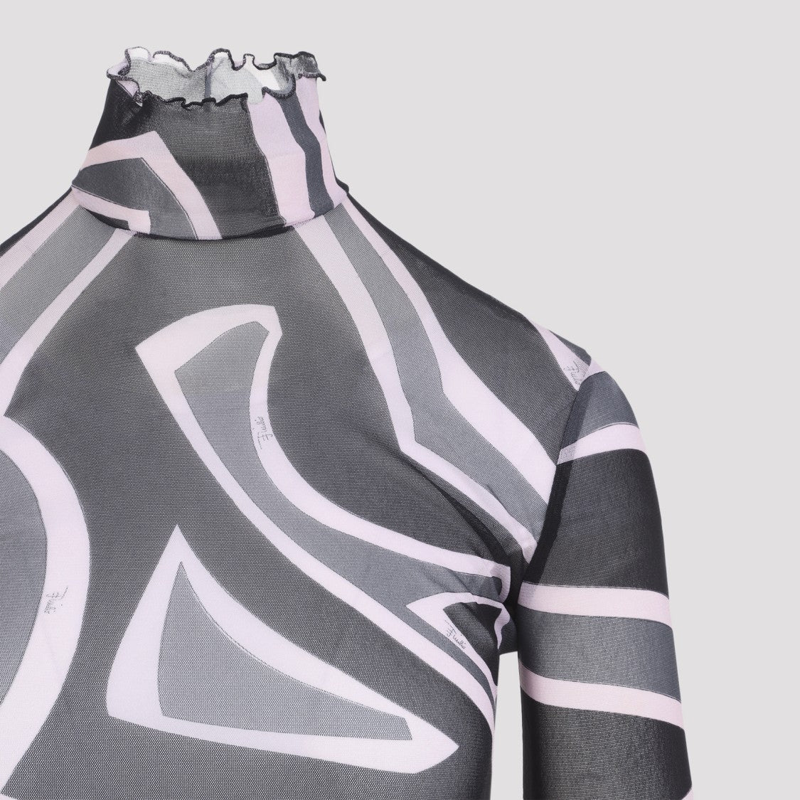Pucci Frilled Edge Tulle Top With Abstract Print