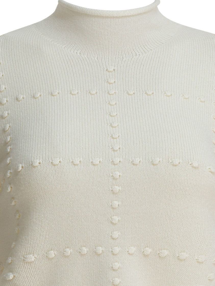 Guest In Residence Cropped White Knit Sweater With Textured Dot Pattern