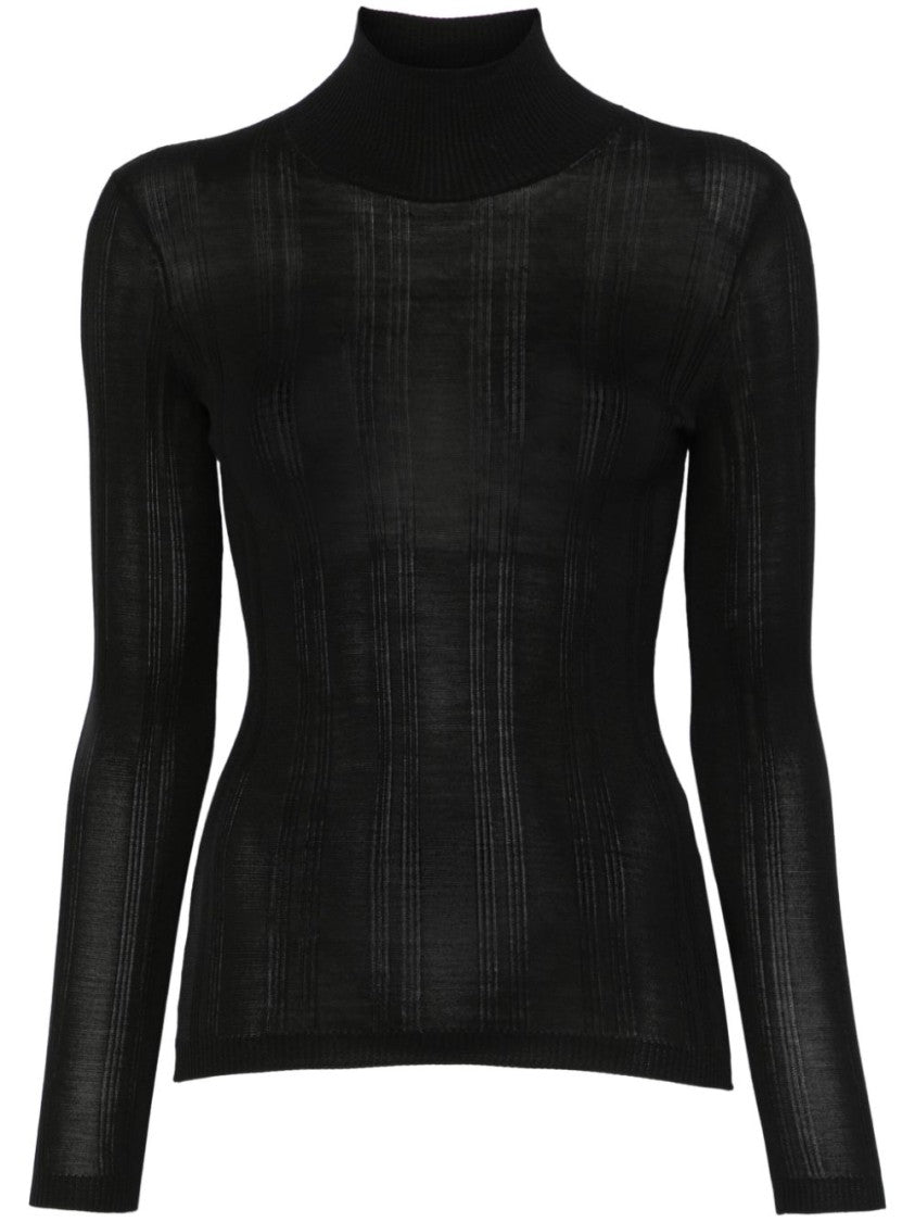 Carven Silk Turtleneck Sweater With Ribbed Hem