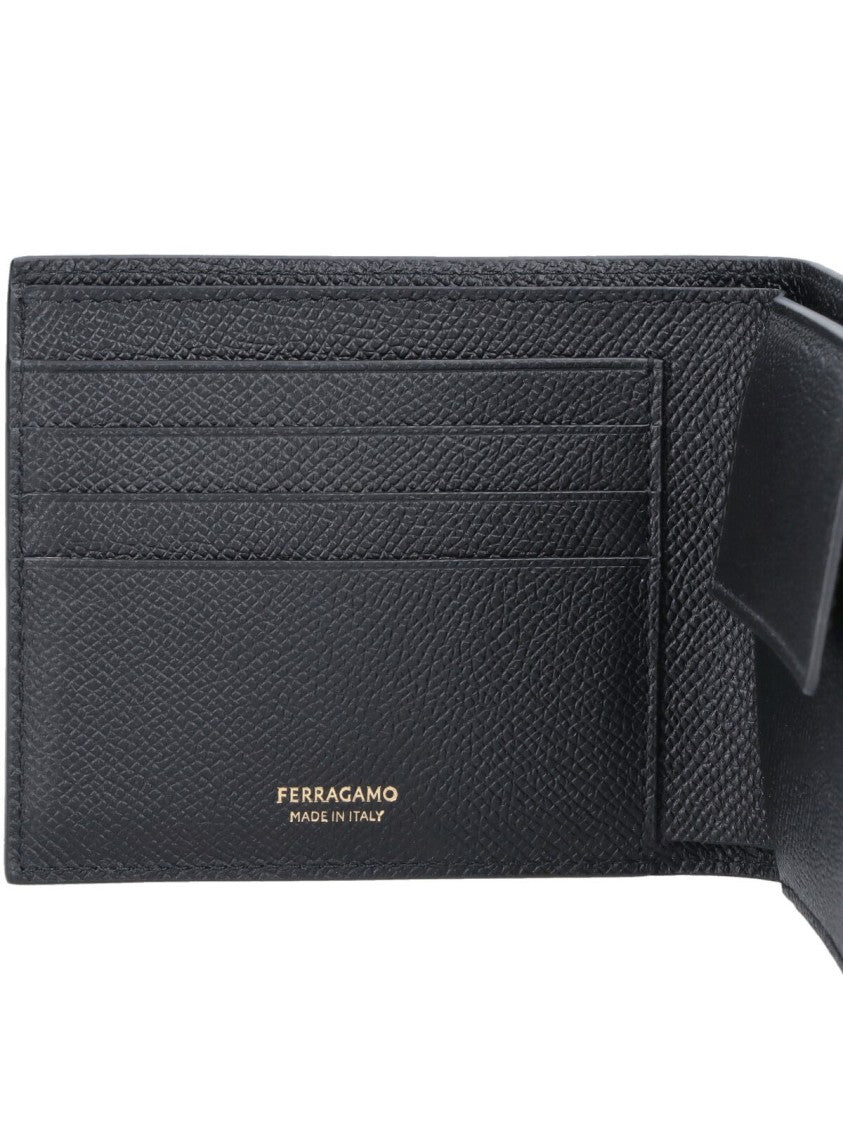 Ferragamo Matte Black Minimalist Wallet With Timeless Design