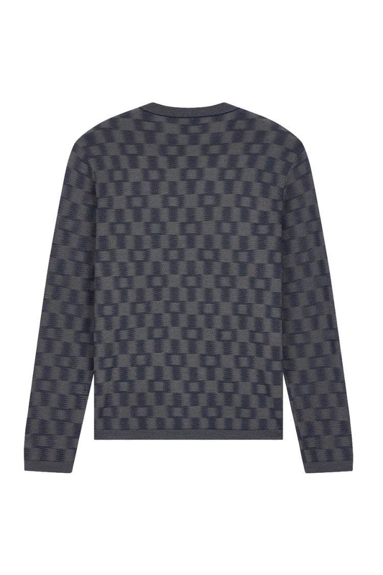 Emporio Armani Blue Wool Jacquard Checkerboard Sweater