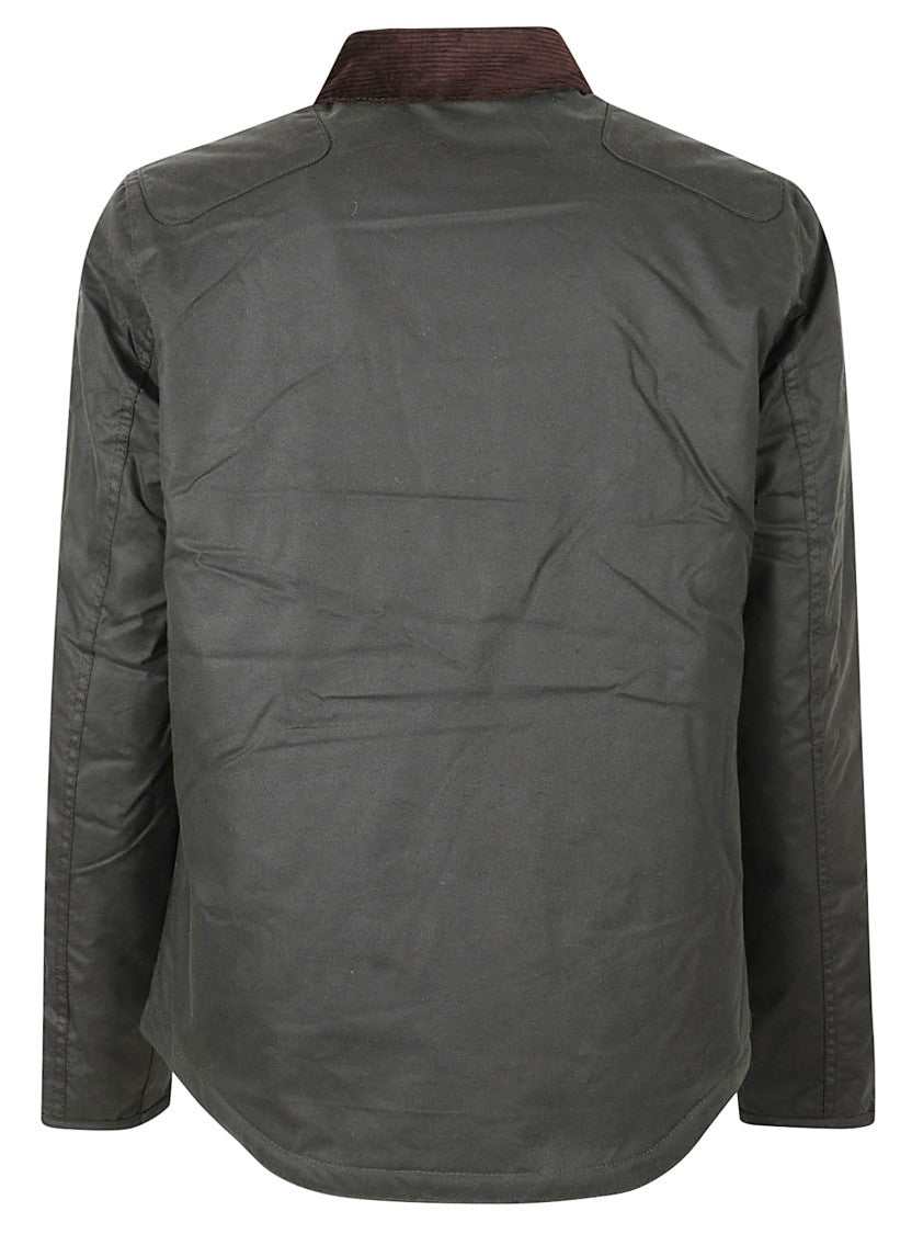 Barbour Waxed Cotton Jacket With Corduroy Collar And Pocket Details