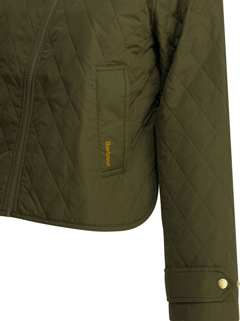 Barbour Cropped Quilted Jacket With Diamond Pattern And Adjustable Cuffs