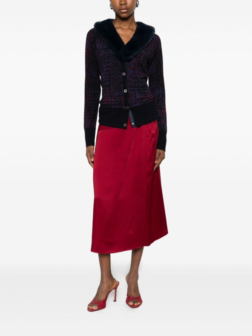 Blugirl Multicolored Tweed Cardigan With Plush Fur Collar