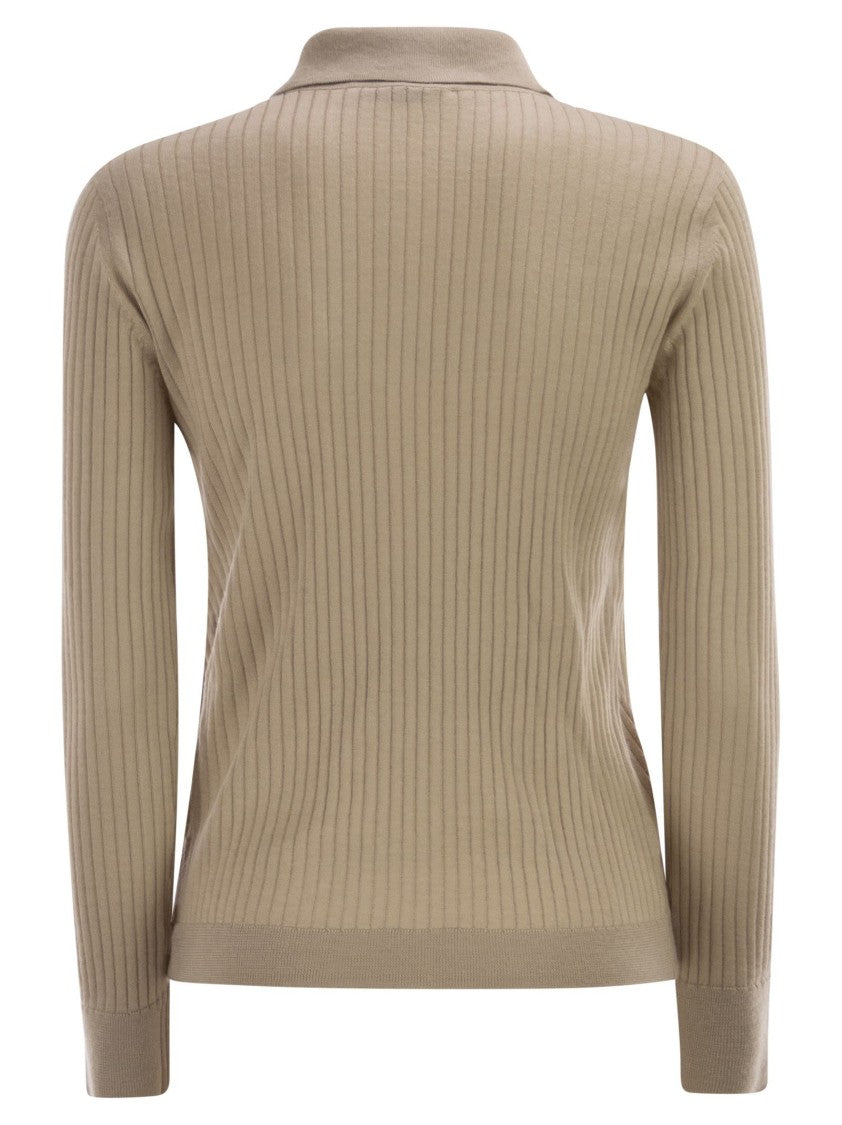Max Mara Mxpgitano - Ribbed Knit Polo Shirt