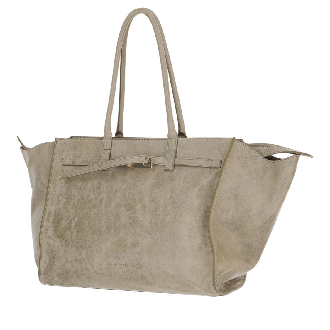 Benedetta Bruzziches Sculpted Beige Leather Bag With Metal Accents