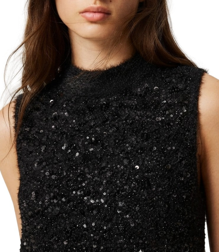 Twin-Set Sleeveless High-Neck Sequin Mini Dress