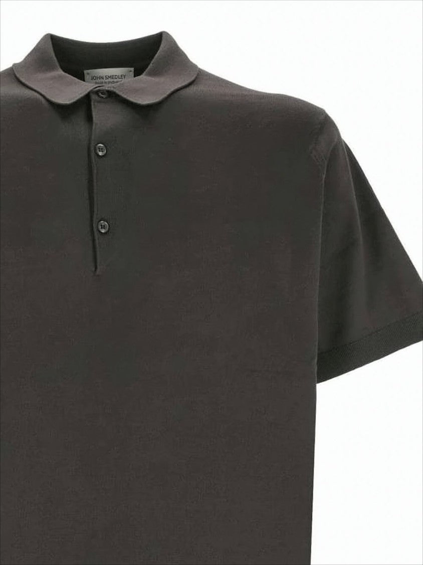 John Smedley Minimalist Black Cotton Polo Shirt With Classic Collar