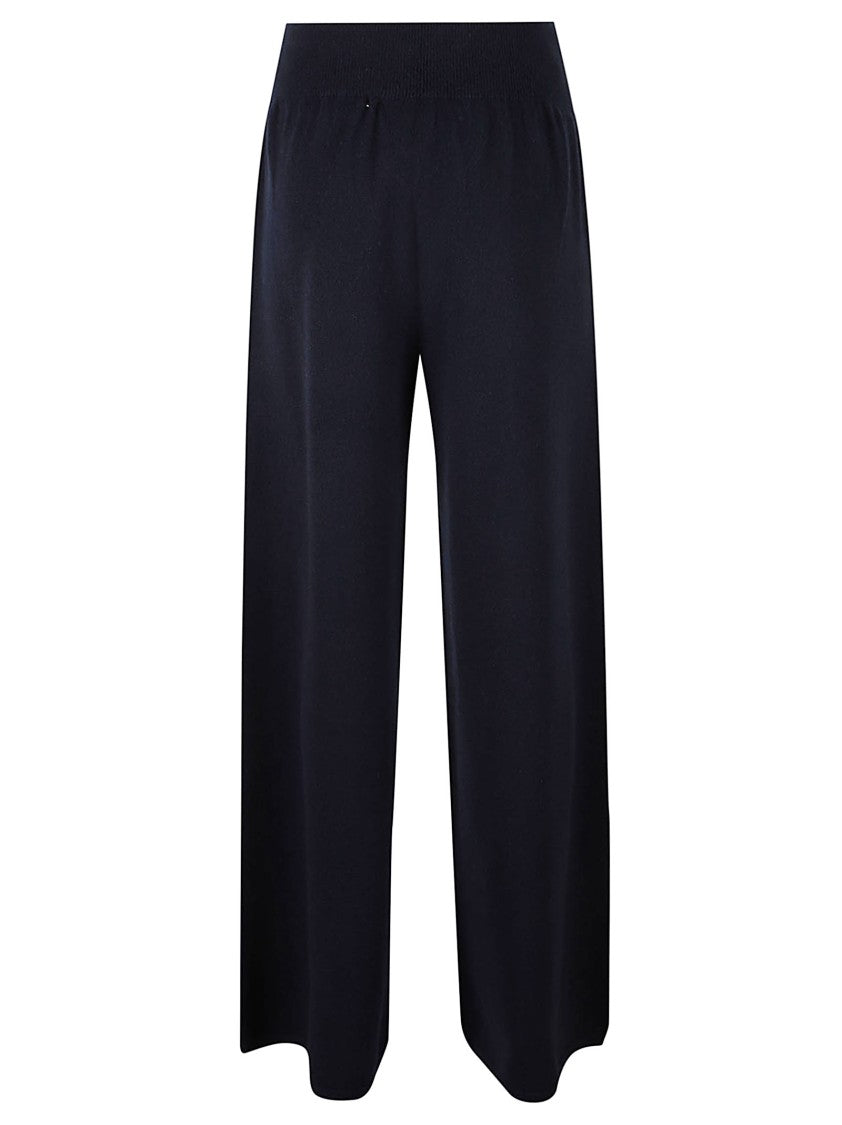 Wlns Cashmere Wide-Leg Black Knitted Trousers With Ribbed Waistband