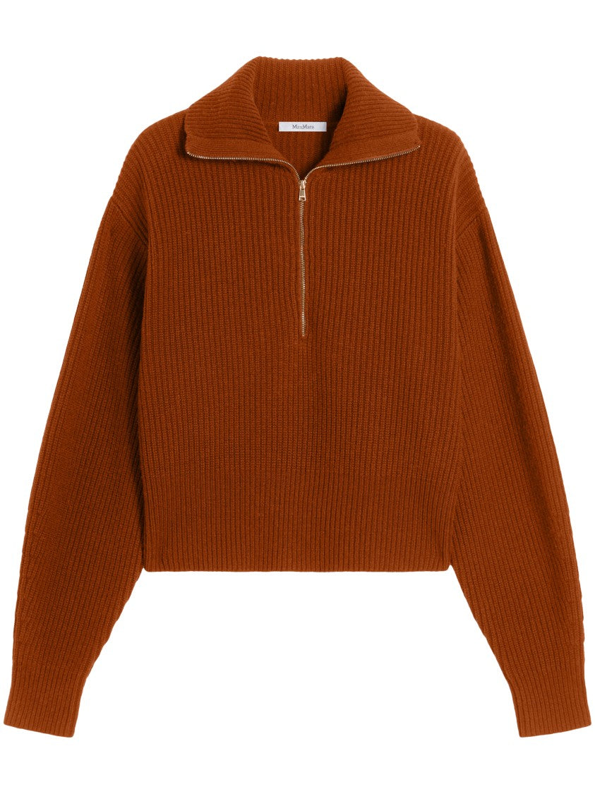 Max Mara Ribbed Knit Sweater With Gold Zip
