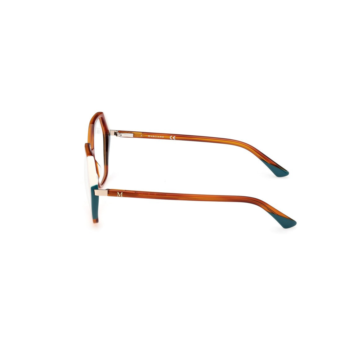 Guess By Marciano Gm0389 55056 Geometric Hexagonal Eyeglasses With Teal Accents