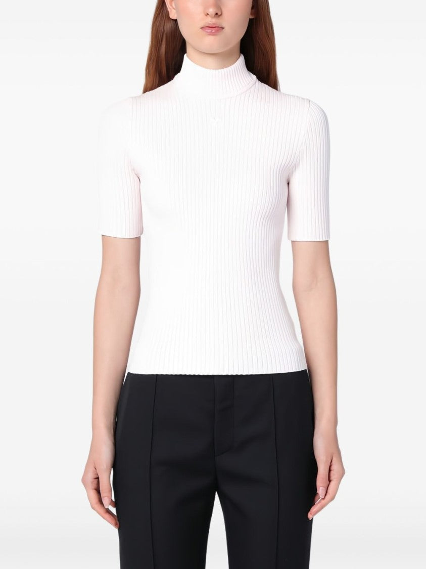 Courrèges Ribbed Silk-Nylon Top With Mock Neck