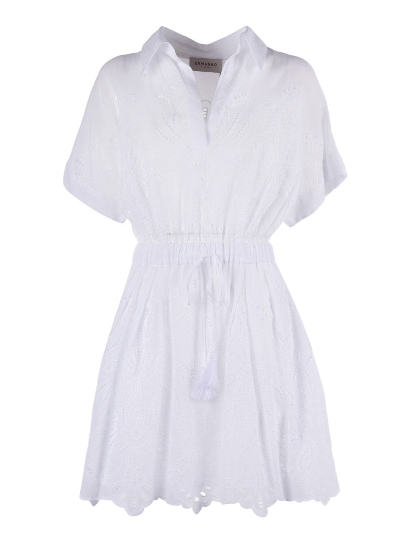 Ermanno Scervino Eyelet Embroidery Cinched Mini Dress
