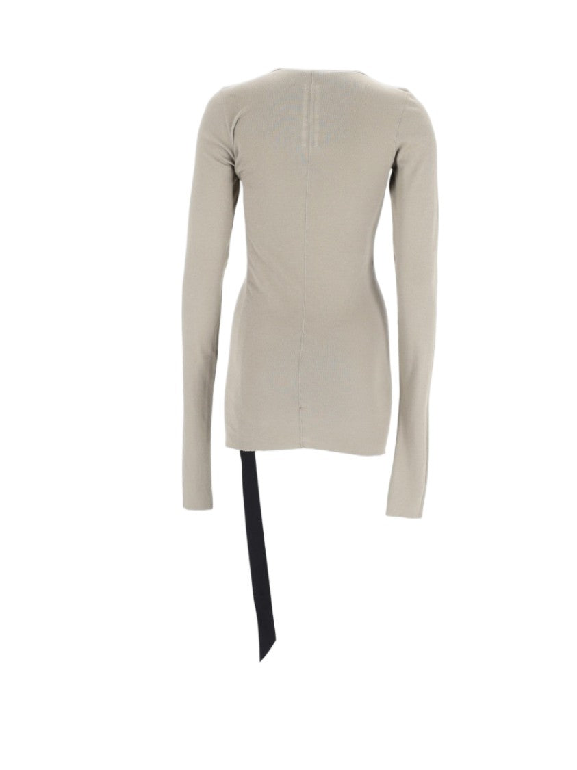 Drkshdw By Rick Owens Basic Fitted Long-Sleeve Asymmetrical Cotton Top